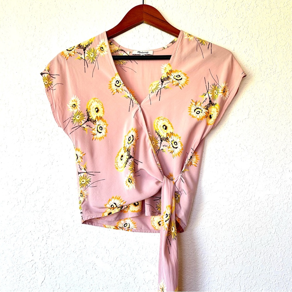 MADEWELL Twiggy Wisteria Dove floral cap sleeve wrap top XXS
